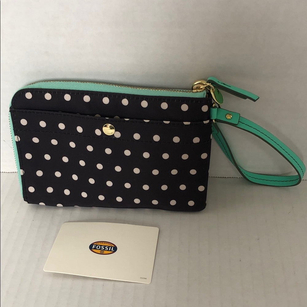 FOSSIL Keyper Polka Dot Zip Around Wristlet Wallet NWT